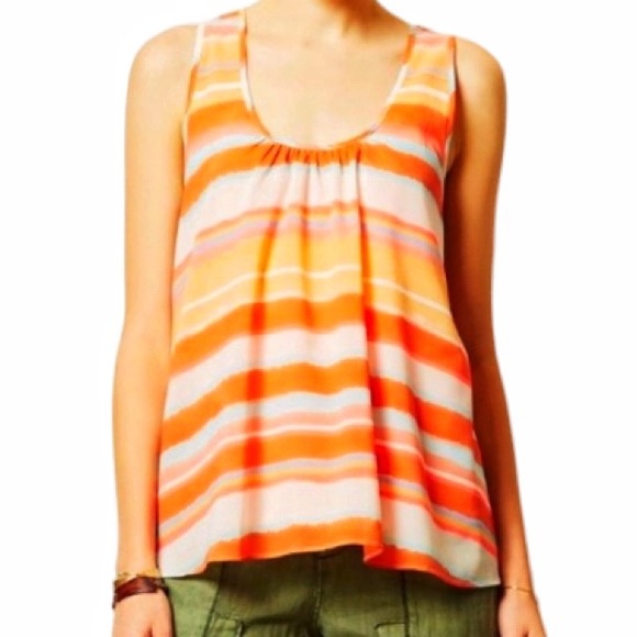 Anthropologie Meadow Rue Orange Merlon Striped Open Back Top, Size Petite Small - Picture 1 of 13